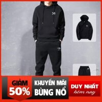 Bộ nỉ dày nam nữ mặc siêu ấm, set nỉ nam có mũ, quần áo thể thao thu đông cực ấm New