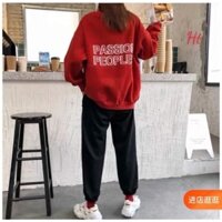 Bộ nỉ đỏ quần chun gấu Passion Ht