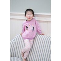 Bộ nỉ hình babi màu hồng tím mix quần legging cho bé gái
