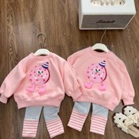 Bộ nỉ hồng quần legging màu ghi bé gái