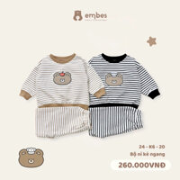 Bộ Nỉ kẻ ngang EMBES. Bộ quần áo dài tay cho bé trai, bé gái 8-18kg