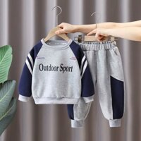 Bộ nỉ lót bông cho bé trai mặc mùa thu đông in chữ Outdoor Sport từ 8-30 kg, mẫu năm 2024