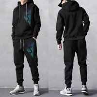Bộ nỉ nam nữ thể thao thu đông hoodie tia chớp xanh có mũ, dày dặn, năng động