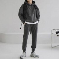 Bộ Nỉ Nam Nữ Thu Đông Trơn - Set Đồ Thể Thao Mặc Nhà Unisex, Áo Khoác Hoodie Sweter Dài Tay Có Nón Quần Jogger G5 - BNỈ CÓ NÓN XÁM TRƠN,L DƯỚI 60KG