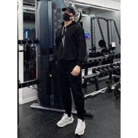 Bộ Nỉ Nam Nữ Thu Đông Trơn - Set Đồ Thể Thao Mặc Nhà Unisex, Áo Khoác Hoodie Sweter Dài Tay Có Nón Quần Jogger G5 - BNỈ CÓ NÓN ĐEN TRƠN,XL DƯỚI 73KG