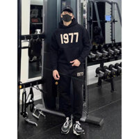 Bộ nỉ nam thể thao 1977, set quần áo nam thu đông, áo hoodie mũ 2 lớp, chất nỉ dầy dặn không xù