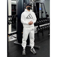 Bộ nỉ nam thể thao 3 vạch set quần áo nam thu đông, áo hoodie  mũ 2 lớp, chất nỉ dầy dặn không xù