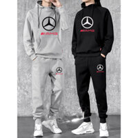 Bộ nỉ nam thể thao mercedes, set quần áo nam thu đông, áo hoodie mũ 2 lớp, chất nỉ dầy dặn không xù