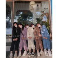 Bộ Nỉ Nữ Hoodie Trơn 6 Màu - Set mùa đông quần ống suông kèm áo tay bồng form rộng, thiết kế đơn giản