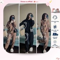 Bộ nỉ nữ thu đông hình in con gấu cao cấp, set đồ nữ thu đông chất vải nỉ bông phù hợp thời tiết mùa lạnh CS026