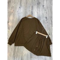 Bộ nỉ tăm nữ dài tay bo gấu kèm quần short hoặc quần suông ống rộng, sét bộ nữ thu đông dáng rộng phong cách