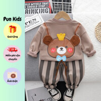 Bộ nỉ thu đông họa tiết hình con gấu nâu cho bé trai từ 9- 23kg BD54