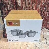 Bộ nồi 3 chiếc Fivestar 3 đáy nắp inox 11