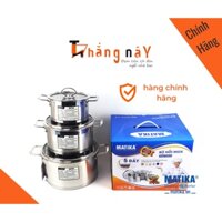 BỘ NỒI 3 CHIẾC INOX 5 ĐÁY MATIKA MTK-C5 (size 14-20-24 )