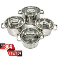 Bộ nồi 3 đáy inox 304 FiveStar Plus 4 chiếc nắp kính