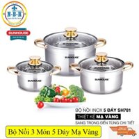 Bộ Nồi 3 Món 5 Đáy Inox SUNHOUSE SHD781 Mạ Vàng