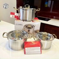 Bộ nồi 3 món inox 304 CAMEL, đáy 3 lớp, chống dính, tay cầm cách nhiệt (T8) (Bộ)