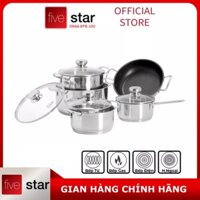 Bộ Nồi 5 Đáy Cao Cấp Bếp Từ Fivestar FSB55D001 Nắp Kính Inox 430.Tặng 2 vá canh inox