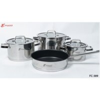Bộ nồi 5 đáy Fulco FC389 cao cấp. bộ 3 nồi, 1 chảo chống dính inox 304, vung nồi kính cường lực