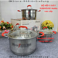 BỘ NỒI 5 ĐÁY SUNHOUSE SHG2503MSD chuẩn cao cấp , BỘ XOONG INOX SUNHOUSE MAMA ĐUN GA VÀ TỪ QM STORE