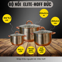 Bộ nồi 5 lớp đáy, Bộ nồi inox đúc liền khối,Bộ nồi bếp từ 7 món Yuna, nhập khẩu Đức Elite-Hoff, Bộ nồi inox cao cấp