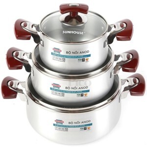 Nồi Sunhouse SH6633-18 (SH 6633 18) - Bộ 3 nồi Anod