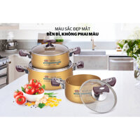 Bộ nồi Anod Sunhouse SH6634 - Bộ 3 nồi nhôm 3 đáy chính hãng.