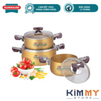 BỘ NỒI ANOD SUNHOUSE SH6634 DÙNG CHO BẾP GAS, BẾP HỒNG NGOẠI