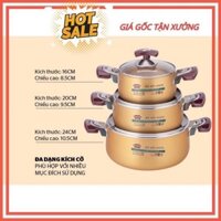 bộ nồi anod sunhouse sh6634 chất liệu nhôm size 16,20,24cm dùng bếp gas bếp hồng ngoại