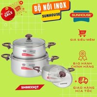 Bộ nồi anod SUNHOUSE SH8833QT, không biến dạng khi va đập, Vung nồi làm từ kính chịu nhiệt, An toàn cho sức khỏe