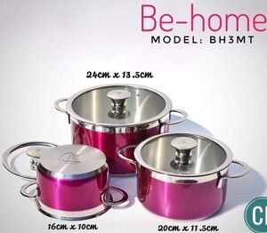 Bộ nồi Behome BH3MT màu tím 3 chiếc vung kính