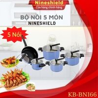Bộ nồi bếp từ NINESHIELD KB-BNI66 inox 5 món, Bộ nồi inox, Chảo chống dính bếp từ, Bộ nồi Thương Hiệu Nhật