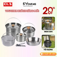 Bộ nồi Camping gấp gọn Inox 304 không gỉ CLS chính hãng, Bộ xoong nồi chảo nấu ăn cắm trại dã ngoại