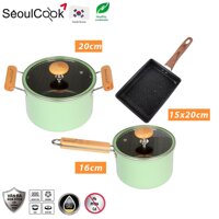 Bộ nồi chảo 2 món SL2,  quánh 16cm  nồi 20cm  chảo vuông 15x20cm đáy từ Induction Seoulcook Hàn Quốc, dùng được tất cả các loại bếp  Hàng chính hãng