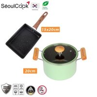 Bộ nồi chảo 2 món SL4, nồi 20cm  chảo vuông 15x20cm đáy từ Induction Seoulcook Hàn Quốc, dùng được tất cả các loại bếp  Hàng chính hãng