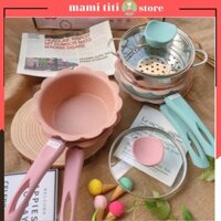 Bộ nồi chảo cho bé ăn dặm hình cánh hoa, Bộ nồi chảo chiên, hấp, xào, rán... cho bé