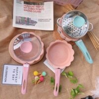Bộ Nồi Chảo Cho Bé Ăn Dặm, Nồi Chảo Quấy Bột - Quấy Cháo - Chiên - Dán - Hấp Cho Bé