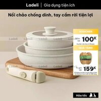 Bộ nồi chảo chống dính đáy từ tay cầm rời, chảo cạn quánh sữa nồi nấu bột | Ladeli BNC106