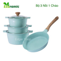 Bộ Nồi Chảo Chống Dính Không Kén Bếp ECORAMIC Cao Cấp (Nồi 18.20.22CM Chảo 24.26.28CM) Chính Hãng