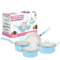 Bộ nồi chảo chống dính tráng men sứ cao cấp, Bộ nồi 13 món có nắp kính, Dùng được cho mọi loại bếp