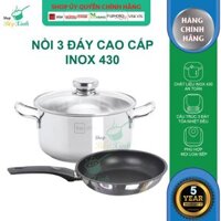 Bộ nồi chảo chống dính Fivestar 3 đáy từ nắp kính  tặng 2 vá canh  - Nồi 24 và chảo 24cm