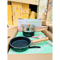 Bộ Nồi Chảo Đá Ăn Dặm Cho Bé, Nồi Chảo Đá Chống Dính Fashion 16cm Cho Bé Ăn Dặm Tặng Kèm Thìa Muỗng