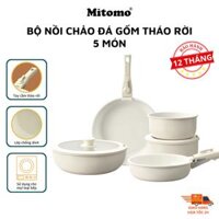 Bộ nồi chảo đá gốm cán rời 5 món Mitomo – Chống dính cao cấp