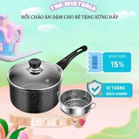 Bộ Nồi Chảo Đá Kèm Xửng Hấp Inox Chống Dính An Toàn Cho Bé - Nồi Nấu Bột Quấy Cháo Chống Dính Phù Hợp Nhiều Loại Bếp