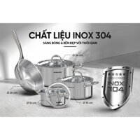 Bộ nồi chảo đa lớp đáy liền (Inox 304) cao cấp Sunhouse SHG808 chống dính tự nhiên an toàn sức khỏe