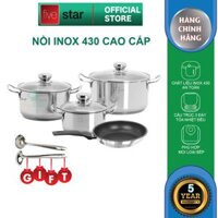 Bộ nồi chảo Fivestar 4 món nắp kính tặng 2 vá canh