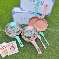 Bộ Nồi Chảo Hoa Đá 16cm chống dính an toàn cho bé