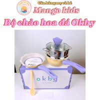 Bộ nồi chảo hoa đá kèm lồng hấp OKBY, tráng men đá cao cấp chống dính
