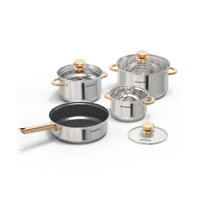 Bộ nồi chảo inox 5 đáy SUNHOUSE SHG789 gồm 3 nồi và 1 chảo tiện dụng, thiết kế đáy 5 lớp bến bỉ