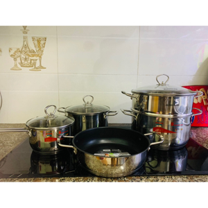 Bộ nồi chảo inox 5 món easy cook Sunhouse SHG996E